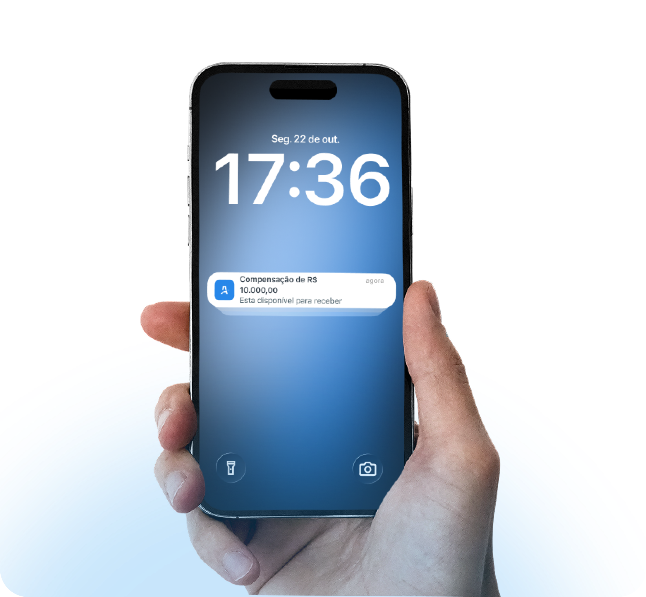 Celular mostrando a notificação de compensação disponível para receber